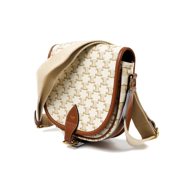 CELINE Triomphe Monogram Canvas And Calfskin Messenger Bag, Shoulder Bag, Crossbody Bag Tubas Women's Candy White-1