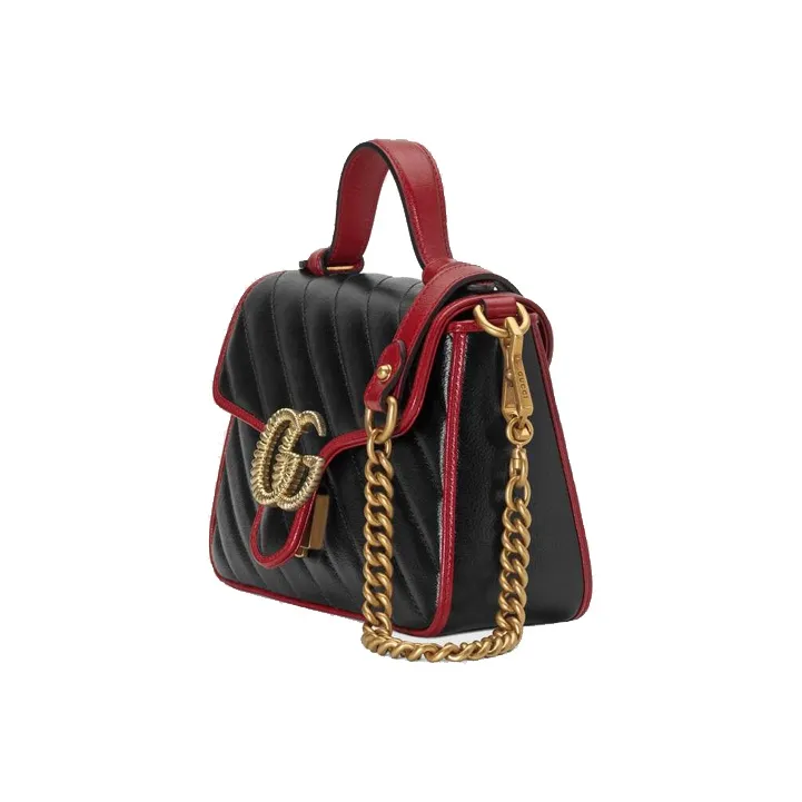 GUCCI GG Marmont Leather Messenger Bag Portable Crossbody Bag Shoulder Bag Mini Women's Black/Red-2