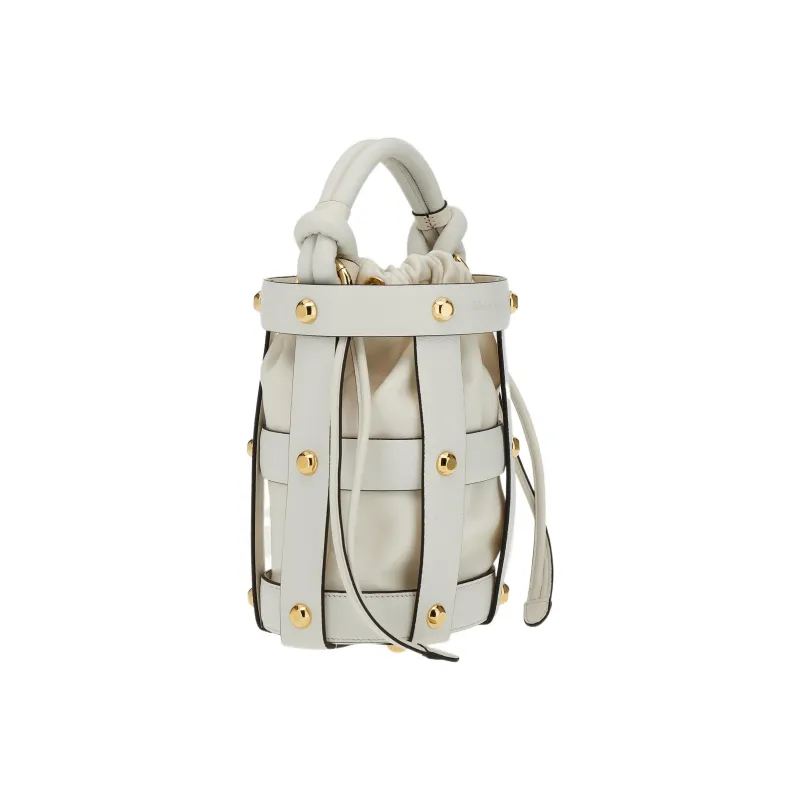 FERRAGAMO Cage Cow Leather Bucket Bag, Crossbody, One Shoulder Handbag Regular Women's White-2