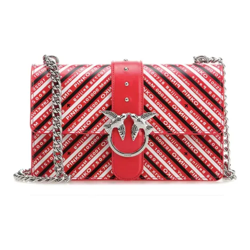 PINKO Cow Leather Swallow Bag, Shoulder Bag, Crossbody Bag Regular Women's Red & White Stripes