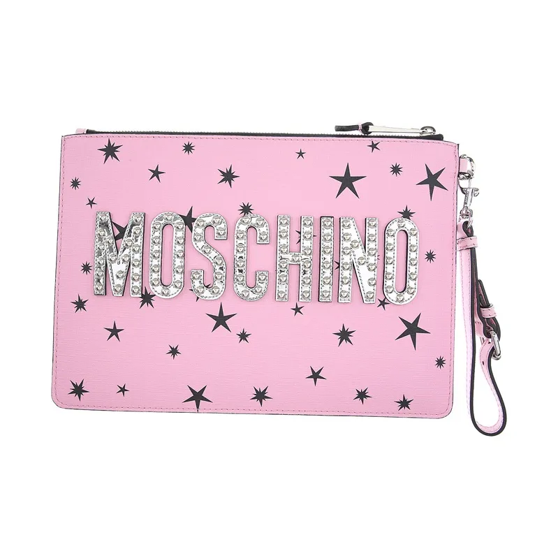 MOSCHINO Cow Leather Clutch Women's Pink-2