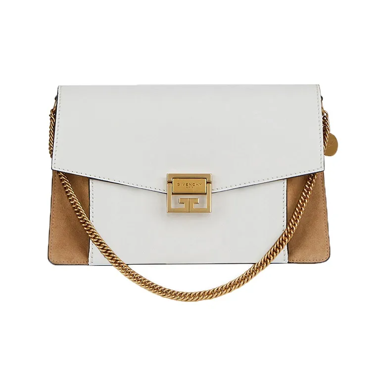 GIVENCHY GV3 Series Cow Leather Shoulder Bag, Crossbody Bag Medium Size Women's White & Camel-7