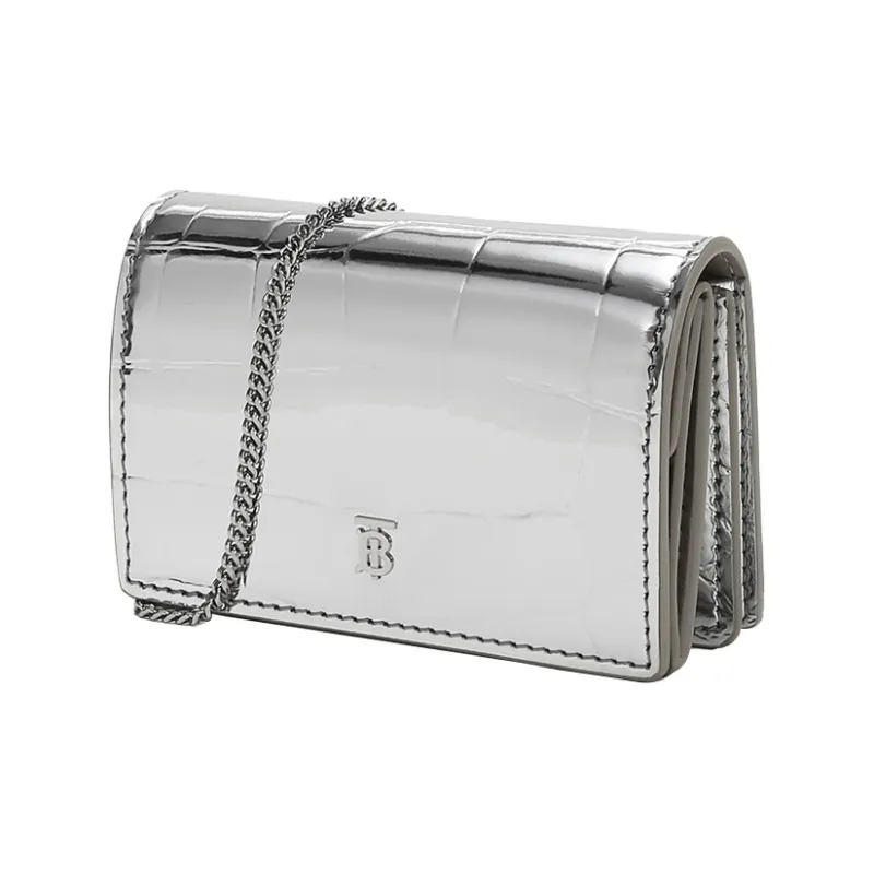 Burberry Polyurethane Clutch Clip-on Crossbody Bag Shoulder Bag Women's Silver-1