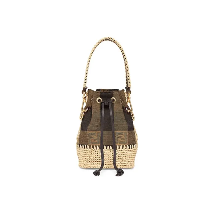 FENDI Mon Tresor Jacquard Canvas Bucket Bag Shoulder Bag Crossbody Bag Handbag Mini Women's Brown-0
