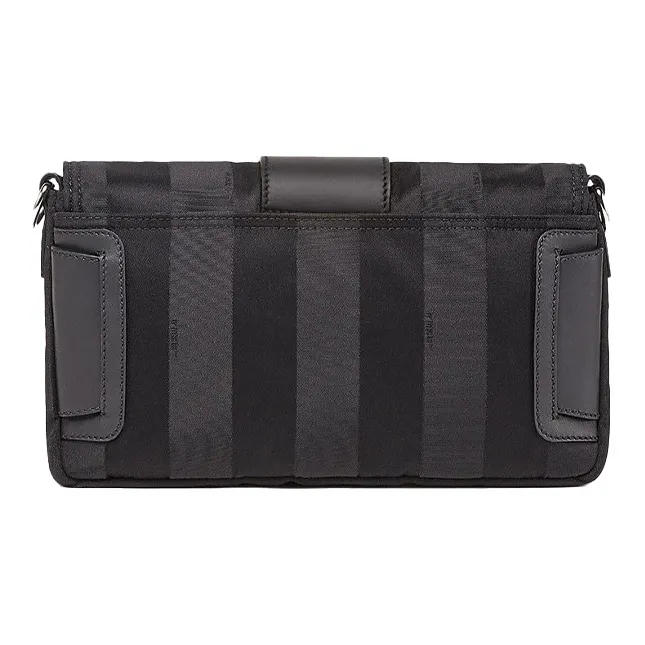 FENDI Baguette Nylon With Leather Crossbody Bag, Shoulder Bag Men's Black-3