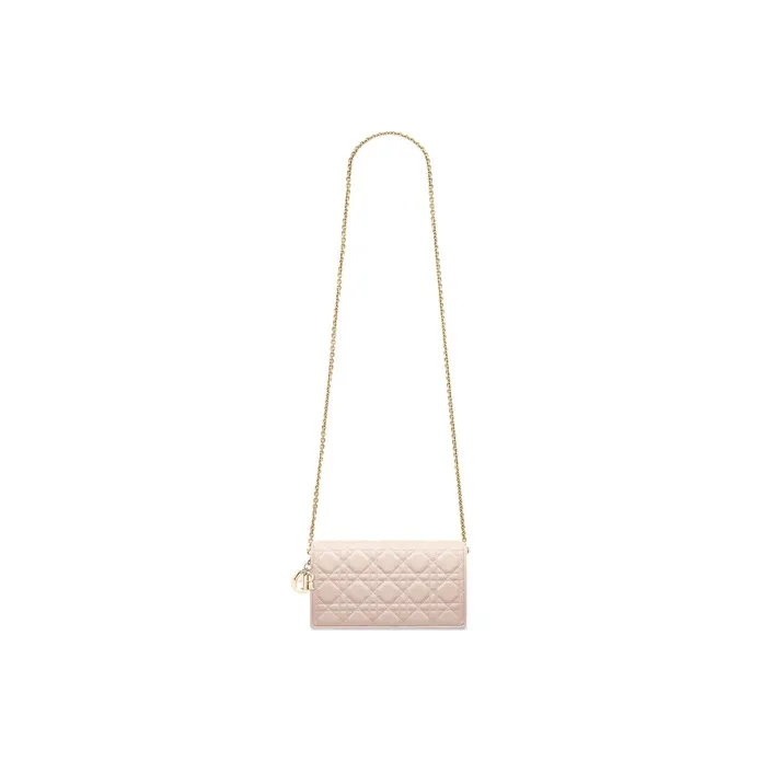 DIOR Lady Dior Lambskin Chain Clutch Women's Gray Pink-4