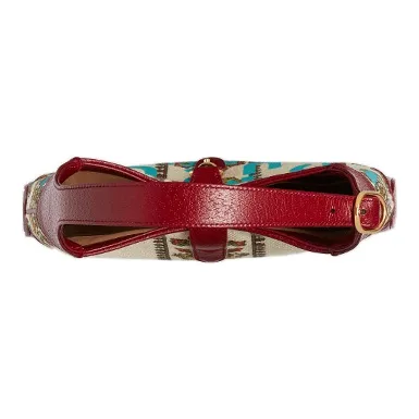 GUCCI Jackie 1961 Canvas With Leather Trim Crescent Shoulder Bag Shoulder Bag Small Size Women's Ecru & Red-5