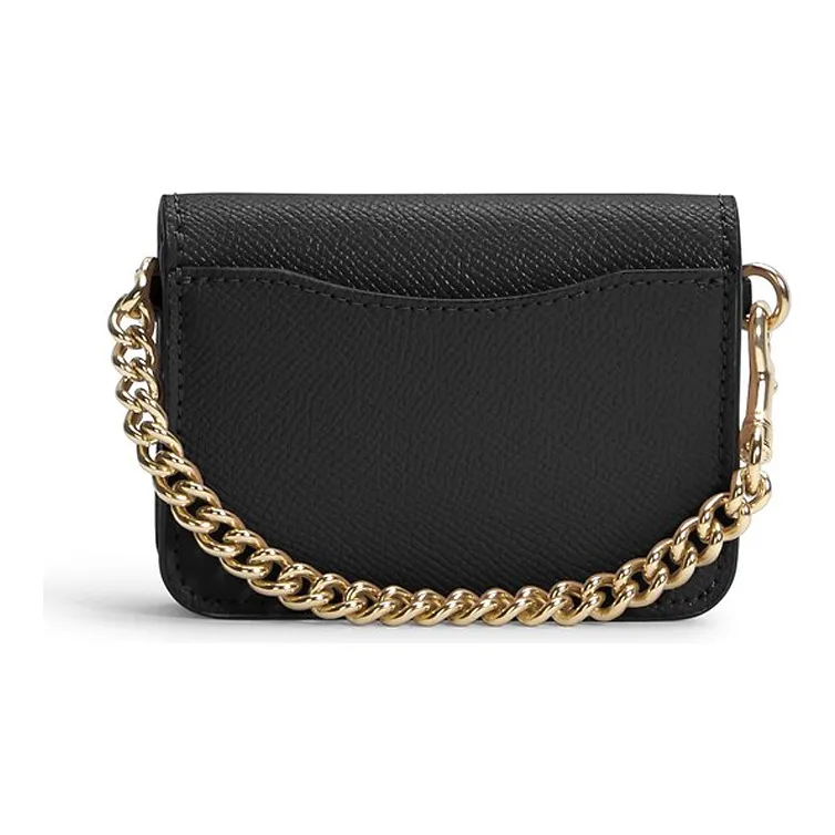 COACH POPPY Solid Color Pebbled Leather Combo Bag Card Holder Crossbody Bag Women's Black-3