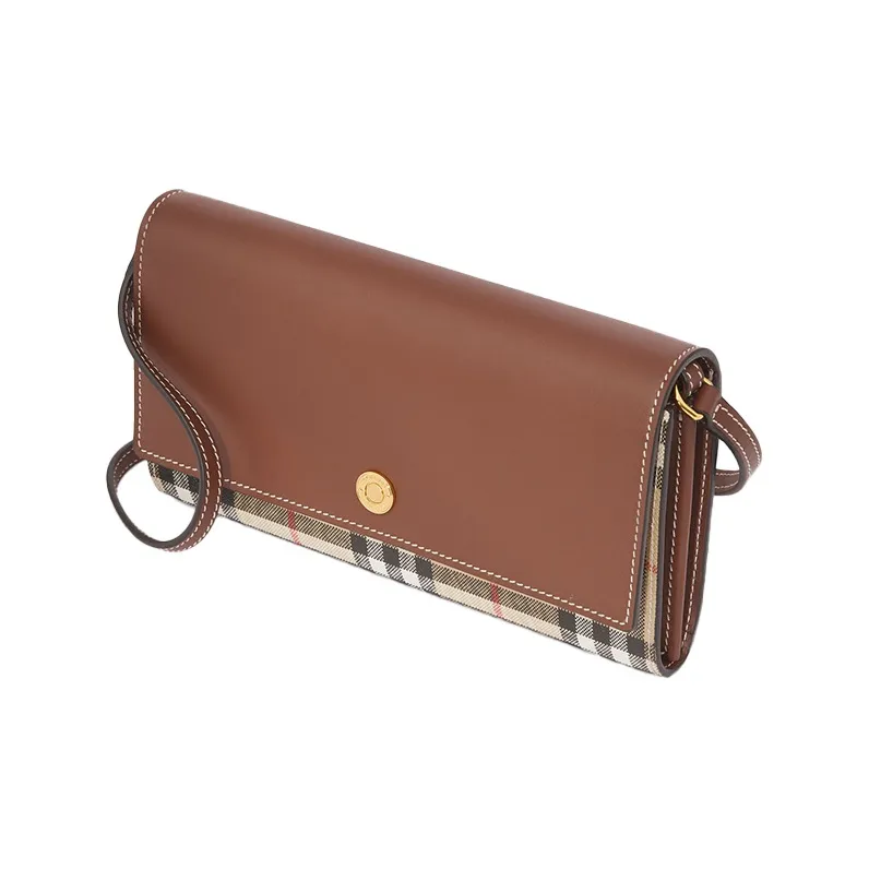 Burberry Vintage Leather, Textile Wallet, Shoulder Bag, Crossbody Bag Women's Beige/Brown-2
