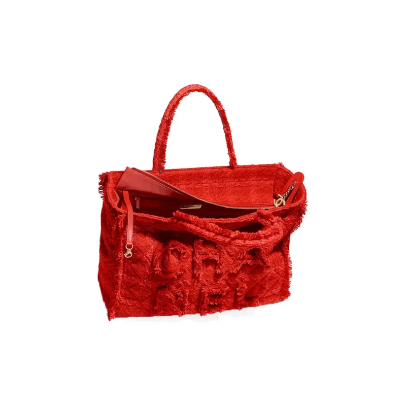 CHANEL Soft Woolen Tote Bag, Shopping Bag, Handbag Tubas Women's Red-1
