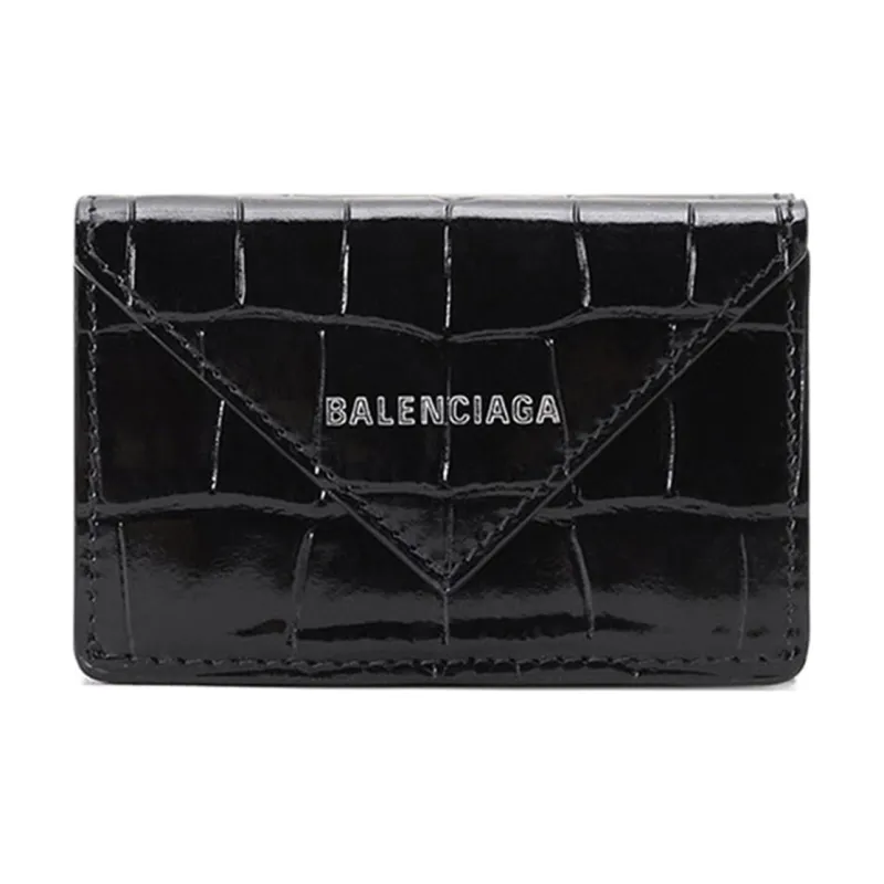 Balenciaga PAPIER Cow Leather Wallet Mini Unisex Black-0