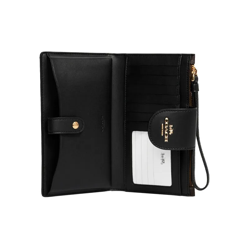COACH Tech Wallet Canvas Leather Clutch Wallet Unisex Dark Brown & Black-1