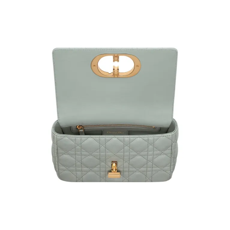 DIOR Caro Soft Cow Leather Handbag Shoulder Bag Crossbody Bag Small Size Women's Gray-3