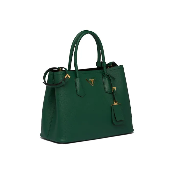 PRADA Double Leather Handbag Women's Table Tennis Green-1