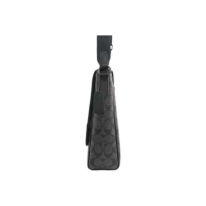 COACH Houston Canvas Cow Leather Patchwork Messenger Bag Crossbody Bag Shoulder Bag Men's Black-2