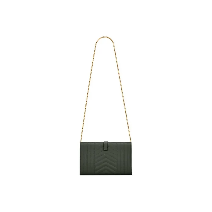 SAINT LAURENT Quilted Leather One Shoulder Handbag, Crossbody Bag Women's Dark Green-4