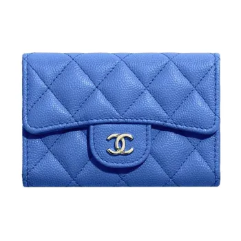 CHANEL Lambskin Flap Card Holder, Coin Purse Women's Blue
