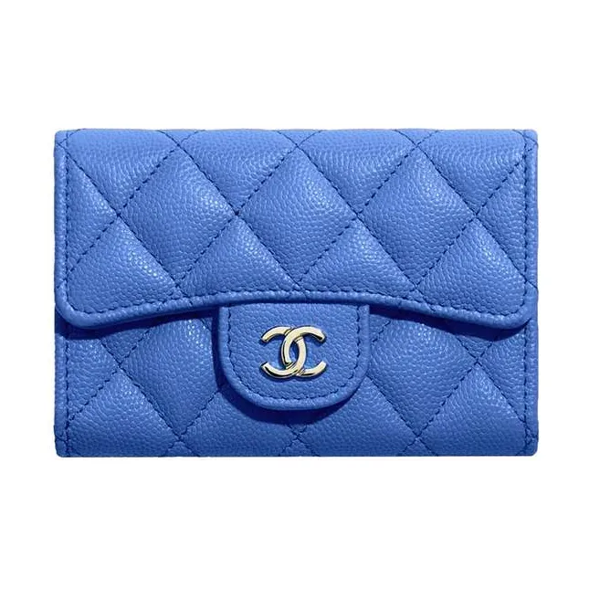 CHANEL Lambskin Flap Card Holder, Coin Purse Women's Blue-0