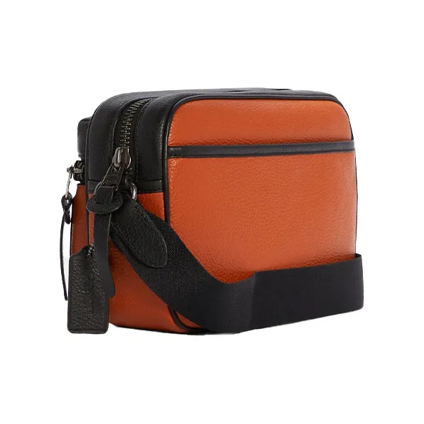 COACH Thompson Pebbled Leather Camera Bag, Shoulder Bag, Crossbody Bag Trumpets Men's Orange Black Multicolor-1