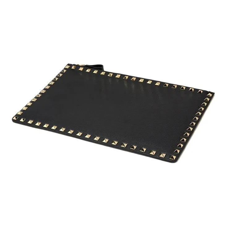 Valentino ROCKSTUD Rough Cow Leather Clutch Women's Classic Black-3