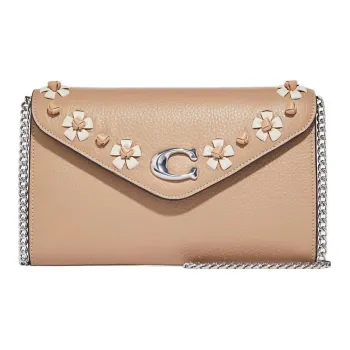 COACH Pebbled Leather Envelope Bag Crossbody Bags Small Size Women's Milk Tea Beige
