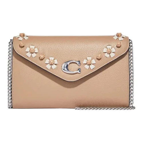 COACH Pebbled Leather Envelope Bag Crossbody Bags Small Size Women's Milk Tea Beige