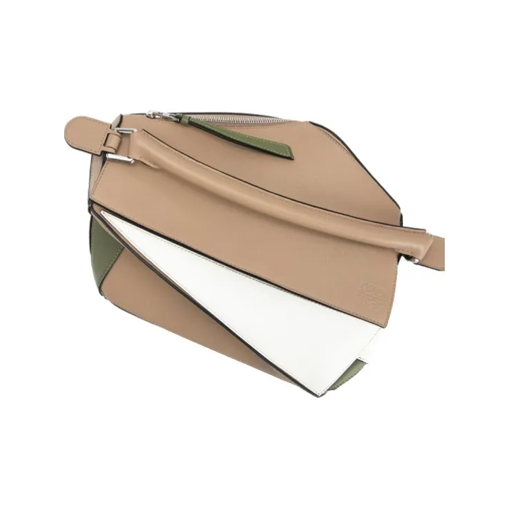 LOEWE Puzzle Cow Leather Geometric Bag Handbag Shoulder Bag Crossbody Bag Women's White/Camel/Jasper-4