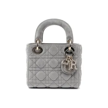 DIOR Lady Dior Velvet Material Dior Bag Shoulder Bag Crossbody Bag Handbag Small Size Women's Gray