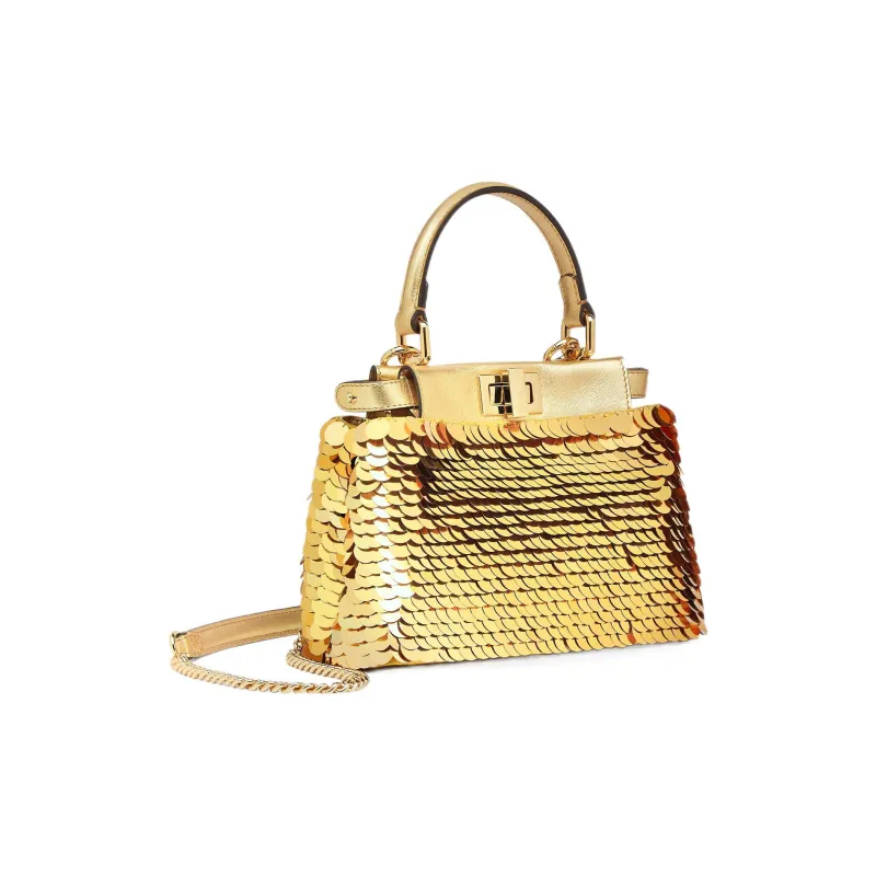 FENDI Peekaboo Cow Leather Shoulder Bag, Crossbody Bag, Handbag Women's Gold-1