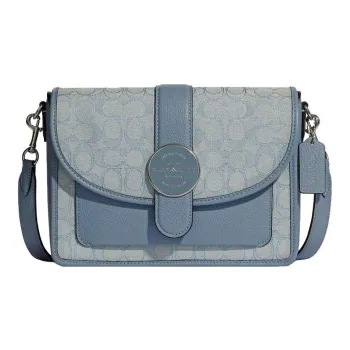 COACH Lonnie Jacquard Fabric With Leather Shoulder Bag, Crossbody Bag Medium Size Women's Haze Blue/Morandi Color