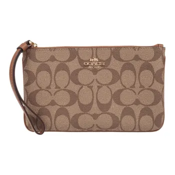 COACH Wristlet Canvas With Leather Pochette Handheld Wrist Bag Small Size Women's Tan Monogram