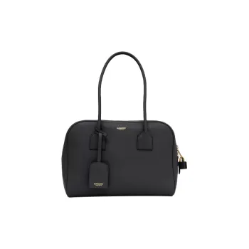 Burberry Cube Calfskin Bowling Bag Handbag Shoulder Bag Medium Size Women's Black