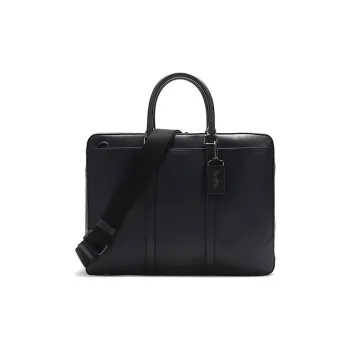 COACH Leather Briefcase, Portable Crossbody Bag, Shoulder Bag Regular Men's Black