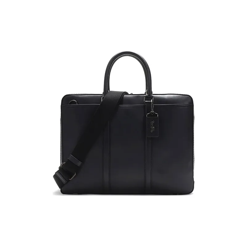 COACH Leather Briefcase, Portable Crossbody Bag, Shoulder Bag Regular Men's Black-0