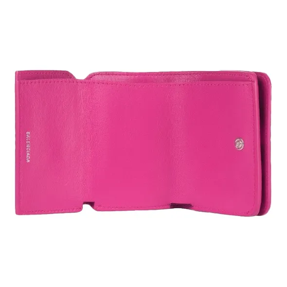 Balenciaga Leather Clutches Wallets Mini Women's Neon Pink/Black-3