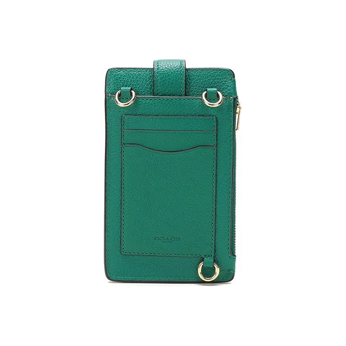 COACH Turnlock Leather One Shoulder Chain Bag Cell Phone Pouch Crossbody Bag Women's Emerald Green-3