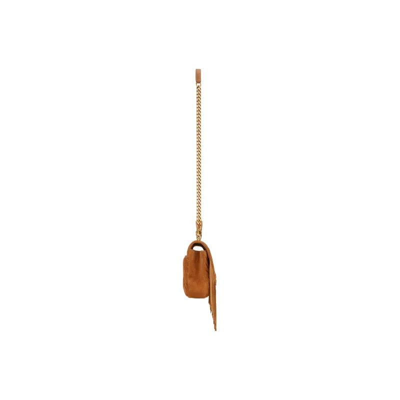SAINT LAURENT Suede Material Chain Bag Portable Crossbody Bag Shoulder Bag Medium Size Women's Cinnamon Brown-3