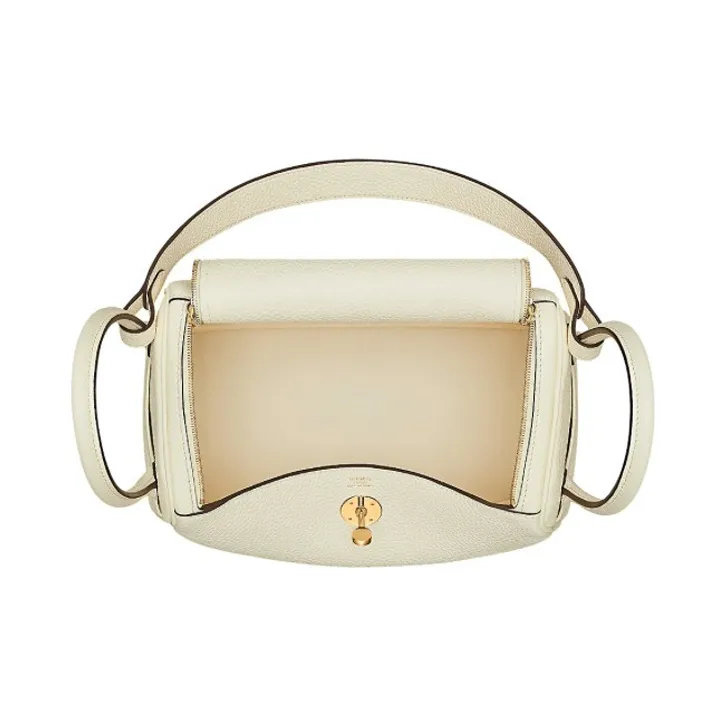 HERMES Lindy Taurillon Clemence Cow Leather Handbag, Shoulder Bag Women's I2 Nata Cream White-3