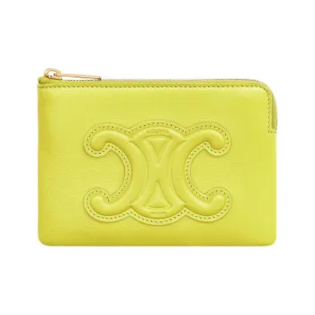 CELINE Triomphe Arc De Triomphe Smooth Cow Leather Wallet Card Holder Coin Purse Women's Fluorescent Yellow