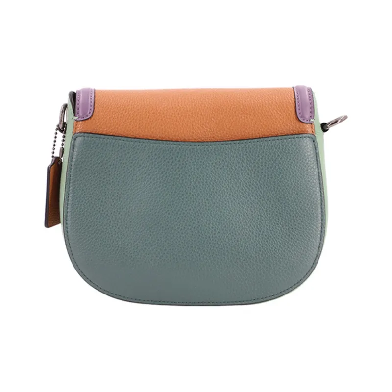 COACH Litchi Grain Leather Saddle Bag Crossbody Shoulder Bag Women's Brown Ink Green Purple-3