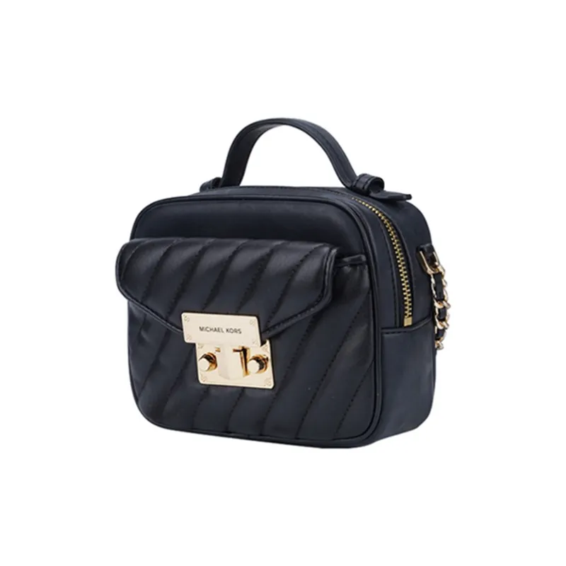MICHAEL KORS Rose Leather Camera Bag, Crossbody Bag, One Shoulder Handbag Trumpets Women's Pure Black-1