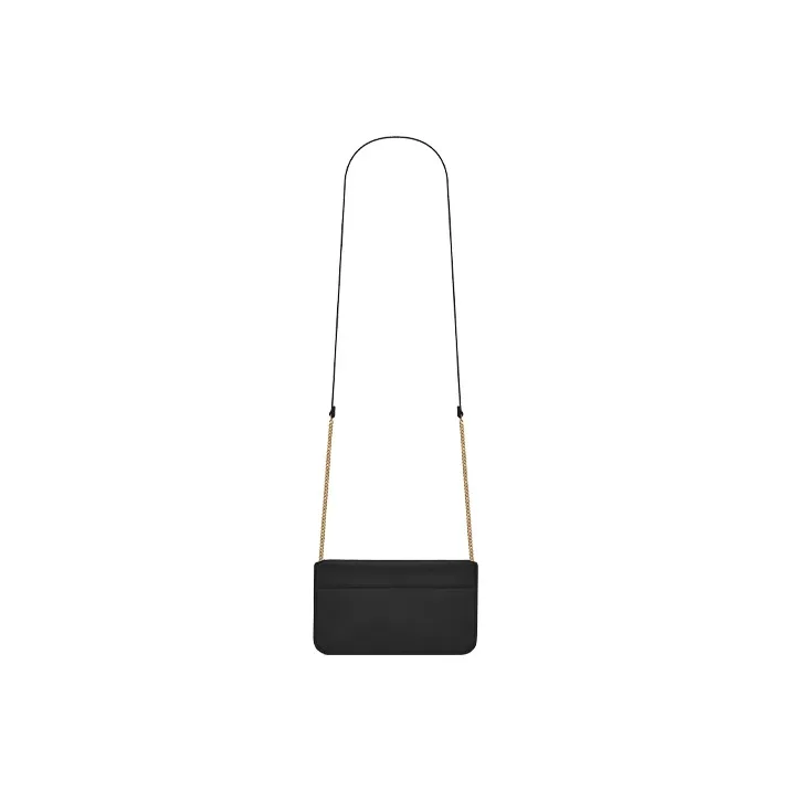 SAINT LAURENT Monogram Calfskin Smooth Finish Leather Crossbody Cell Phone Pouch Women's Black-4