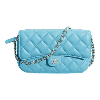 CHANEL Leather Cell Phone Pouch Unisex Sky Blue