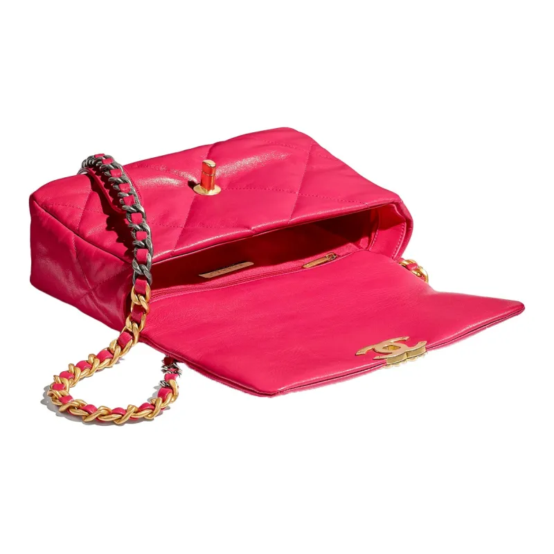 CHANEL 19Bag Lambskin Flap Bag, Chain Shoulder Bag, Crossbody Bag Trumpets Women's Rose Red-2