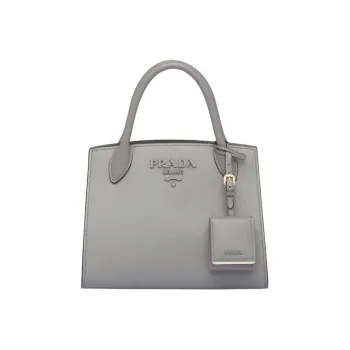 PRADA Monochrome Leather Tote Bag Shopping Bag Handbag Crossbody Bag Women's Marble Gray