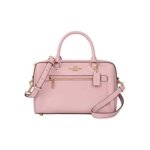 COACH Rowan Leather Boston Bag, One Shoulder Handbag Medium Size Women's Pink