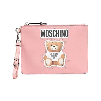MOSCHINO Cow Leather Clutch Small Size Women's Pink