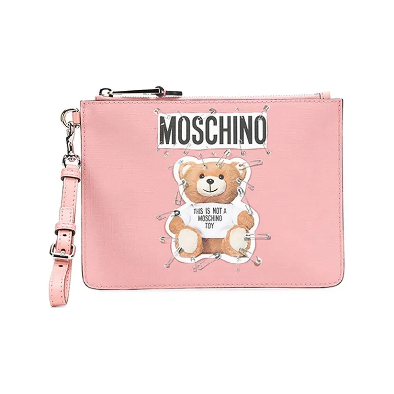 MOSCHINO Cow Leather Clutch Small Size Women's Pink-0