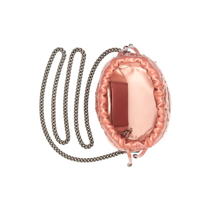 GUCCI Marmont Quilted Sequined Silk With Leather Bucket Bag, Shoulder Bag, Crossbody Bag Mini Women's Light Pink-6