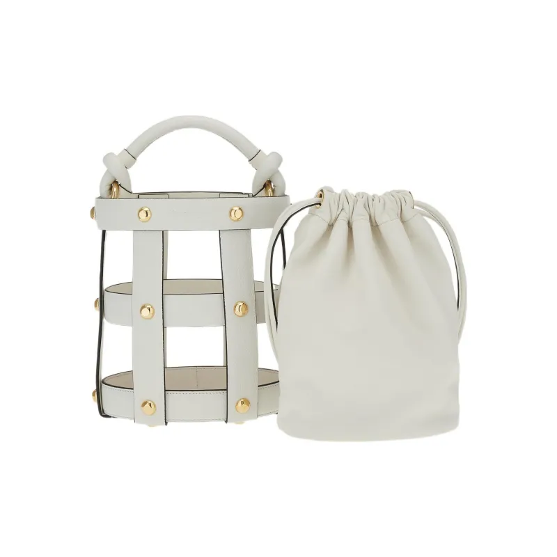 FERRAGAMO Cage Cow Leather Bucket Bag, Crossbody, One Shoulder Handbag Regular Women's White-3